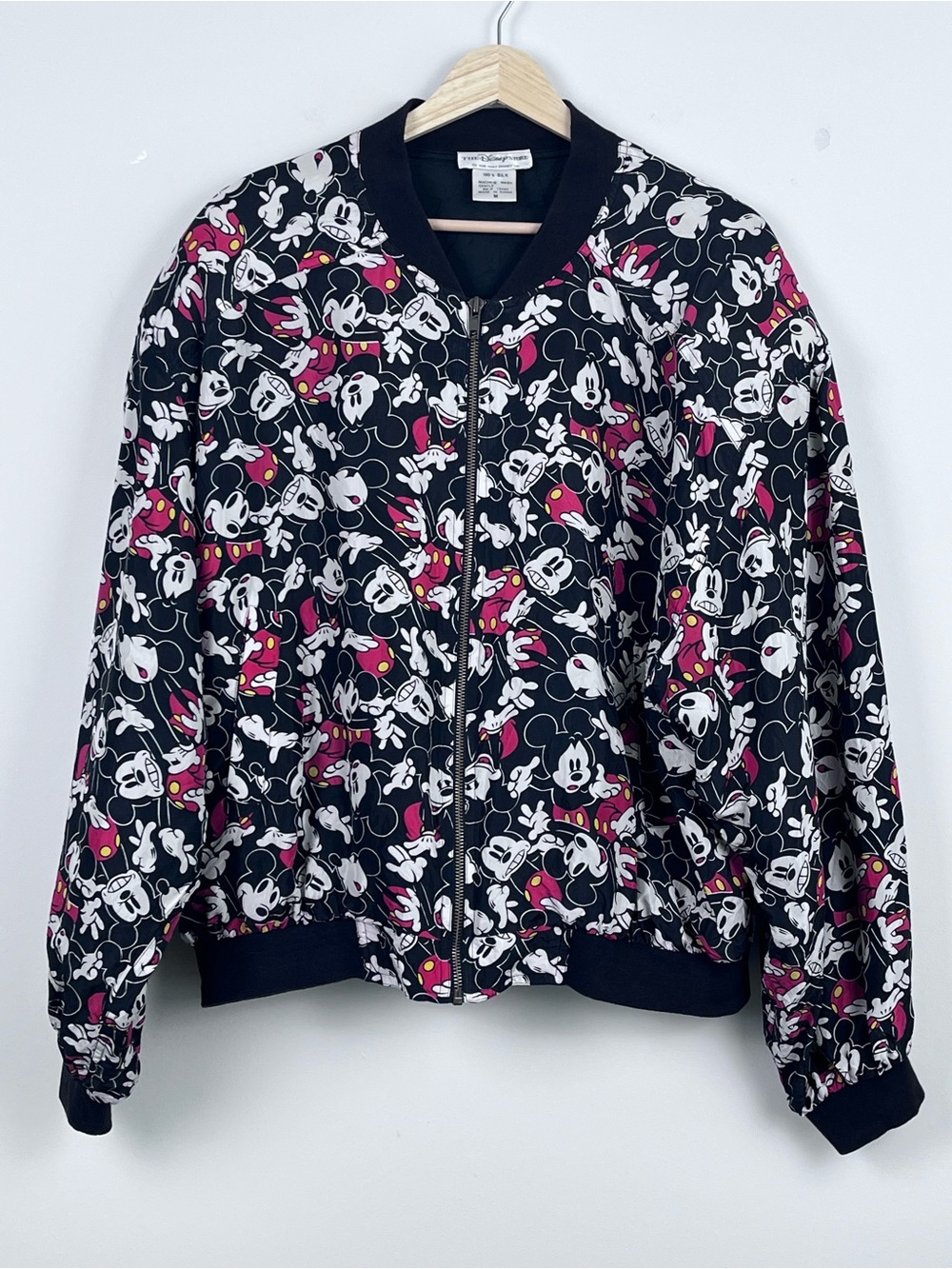 Vintage The Disney Store Silk All Over Print Mickey Mouse Bomber Jacket Size M